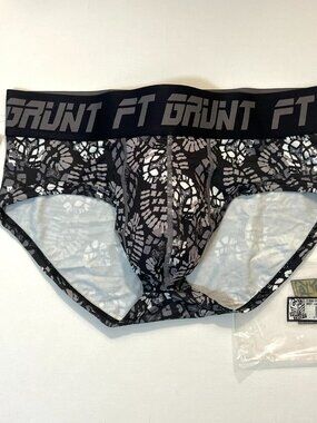 FORT TROFF Size "L" Grunt Boot Print Brief - Black/Gray/White - Mesh Pouch